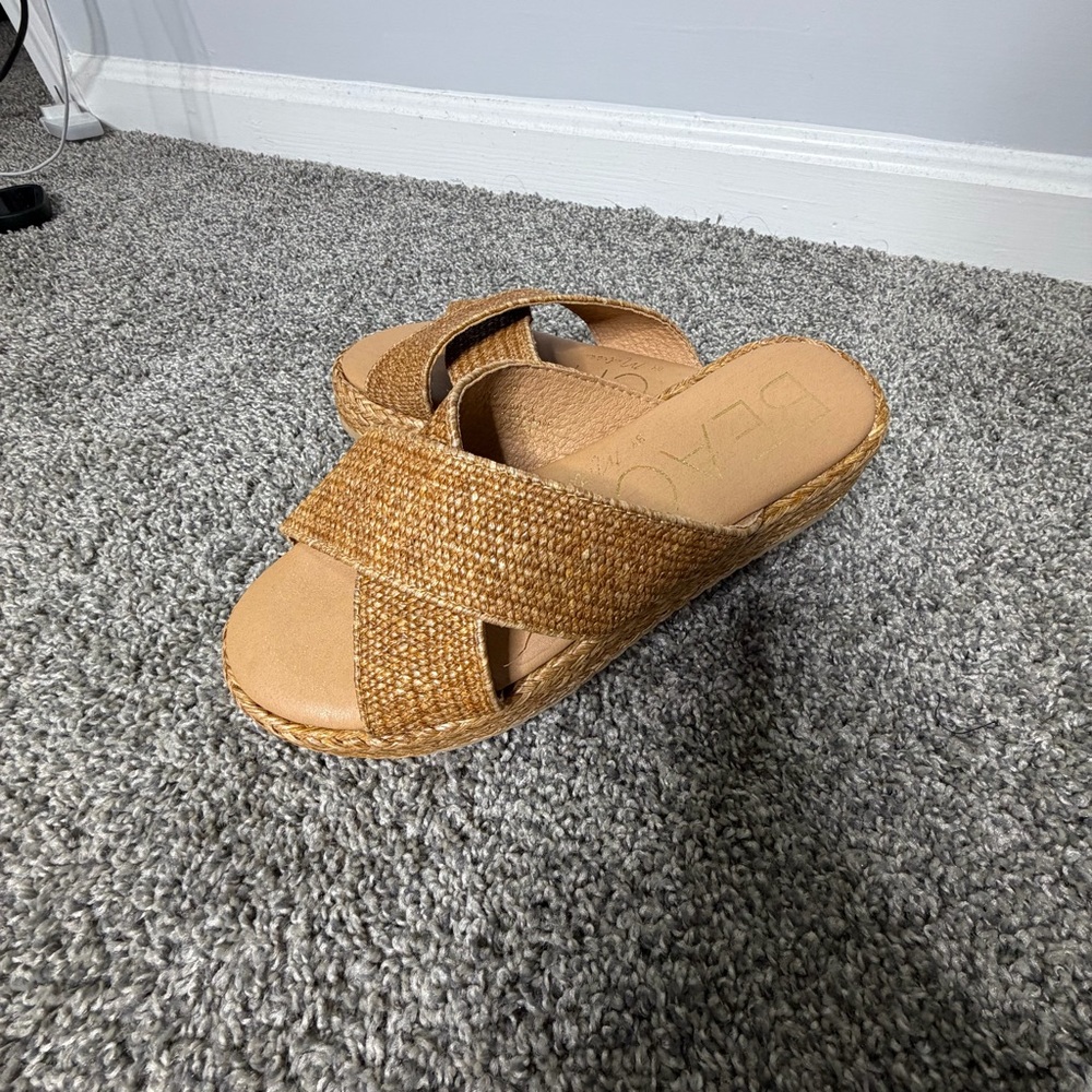 Woven Tan Slide Sandals